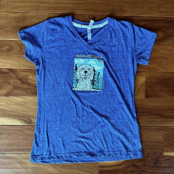 Goldens Rule Goldendoodle Blue V-Neck Graphic Tee Women’s size Large - Picture 1 of 3